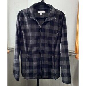 Amazon Essentials Women’s XL Gray Black Plaid Fleece Jacket Full Zip